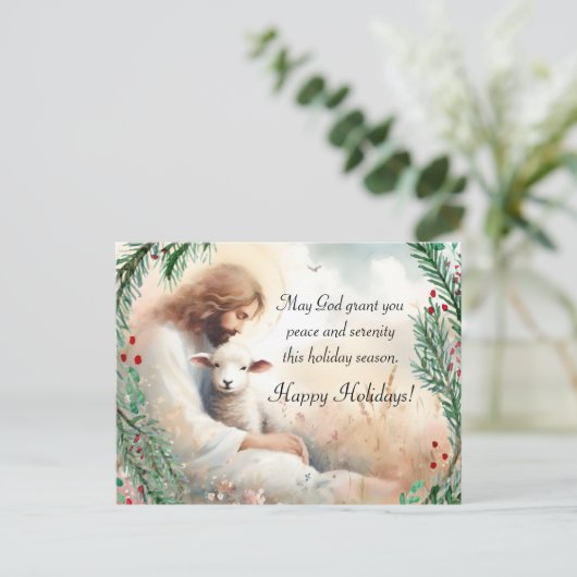 Jezus en Lamb Briefkaart (Staand voorkant)