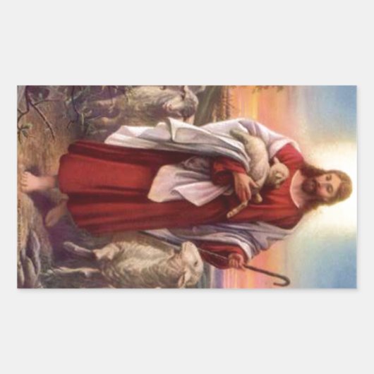Jezus en lammeren rechthoekige sticker (Voorkant)