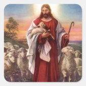 Jezus en lammeren vierkante sticker (Voorkant)