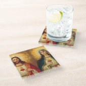 Jezus en Maagd Maria Heilig Hart Glazen Onderzetter (Schuin)