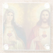 Jezus en Maagd Maria Heilig Hart Glazen Onderzetter (Achterkant)