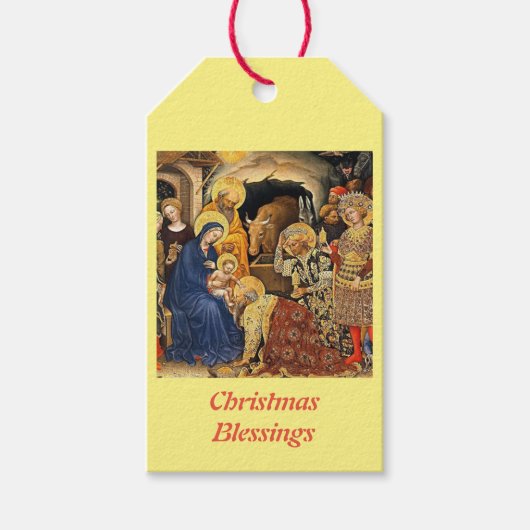 Jezus en Maria Kerstmis Geboorte met 3 Koningen Cadeaulabel (Voorkant)