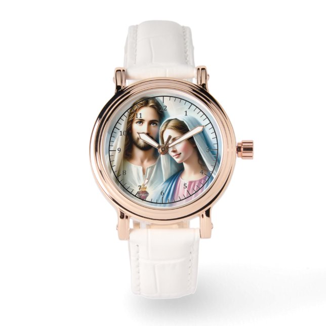 Jezus en Maria met Heilig Hart Horloge (Voorkant)