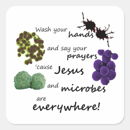Jezus en microben vierkante sticker (Voorkant)