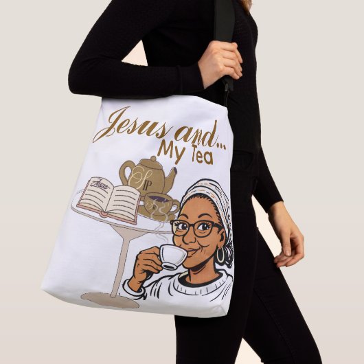 Jezus en mijn thee crossbody tas (Dichtbij)