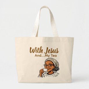 Jezus en mijn thee grote tote bag