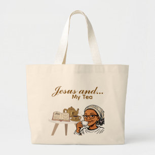 Jezus en mijn thee grote tote bag