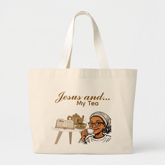 Jezus en mijn thee grote tote bag (Voorkant)