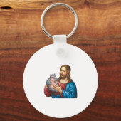 Jezus en Moo Deng ontmoeten Hippo T Sleutelhanger (Voorkant)