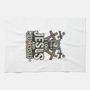 Jezus en motorfietsen Vintage christelijke biker D Theedoek