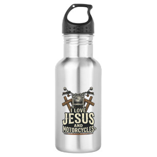 Jezus en motorfietsen Vintage christelijke biker D Waterfles
