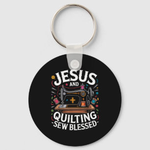 Jezus en quilten Naai Gezegend Naaimachine Sleutelhanger