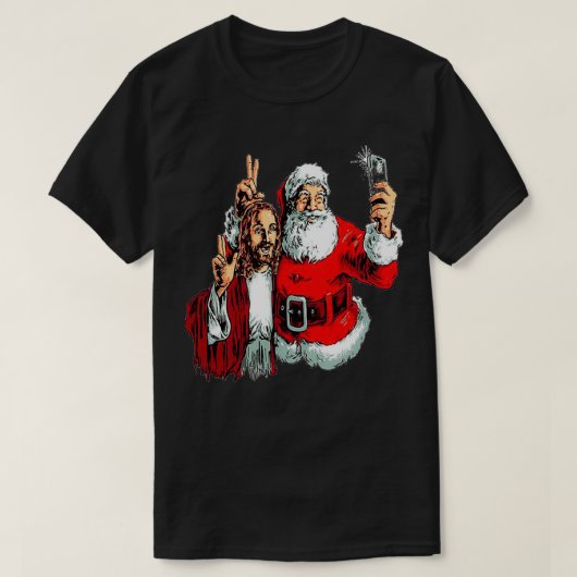 Jezus en Santa selfie T-shirt (Design voorkant)
