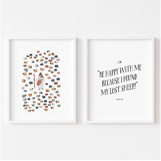 Jezus en verloren schapen set van 2 poster