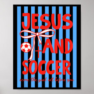 Jezus en voetbal scoren het doel dat voor je is ge poster