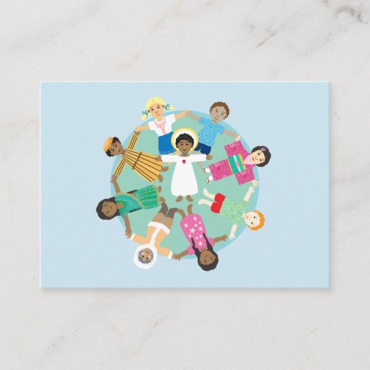 Jezus en zijn kinderen in vredesgebed informatiekaartje (Voorkant)