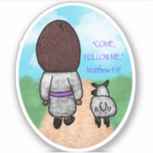 Jezus en zijn schapen met achtergrond sticker (Voorkant)