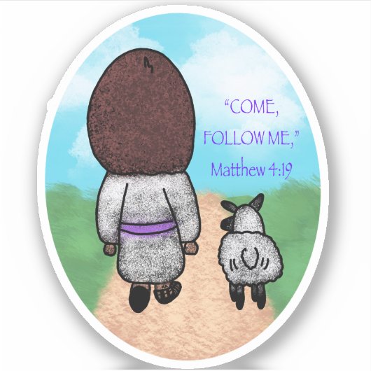 Jezus en zijn schapen met achtergrond sticker (Voorkant)