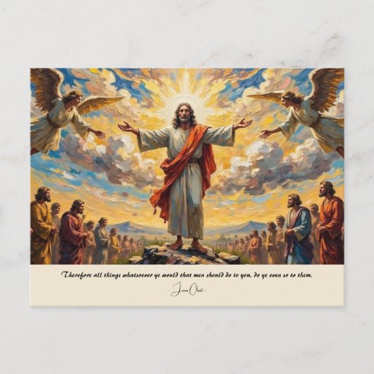Jezus, engelen en een menigte briefkaart (Voorkant)