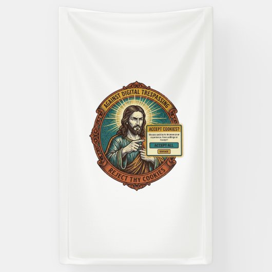 Jezus Ergerlijk Accepteer Cookies Pop-up Internet Spandoek (Verticaal)