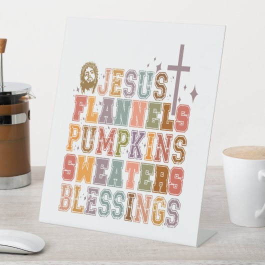 Jezus Flanels Pompoenen Sweaters Zegeningen Reclamebord Met Voetstuk (Insitu)