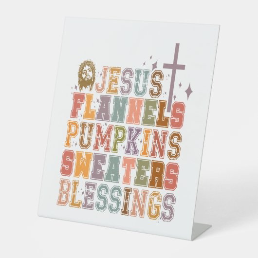 Jezus Flanels Pompoenen Sweaters Zegeningen Reclamebord Met Voetstuk (Voorkant)