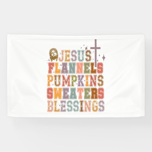 Jezus Flanels Pompoenen Sweaters Zegeningen Spandoek (Horizontaal)