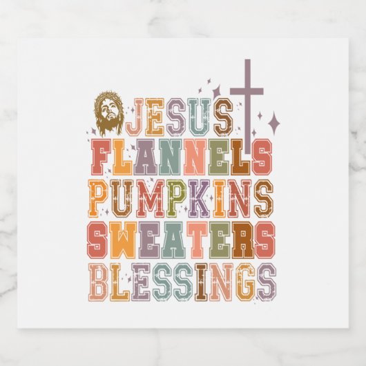 Jezus Flanels Pompoenen Sweaters Zegeningen Sparkling Wijnetiket (Enkel label)