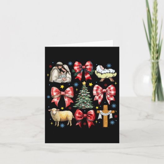 Jezus Geboorte Kerst Coquette Bow Kerststal Kaart (Voorkant)