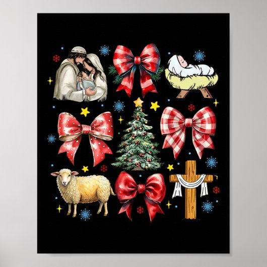 Jezus Geboorte Kerst Coquette Bow Kerststal Poster (Voorkant)