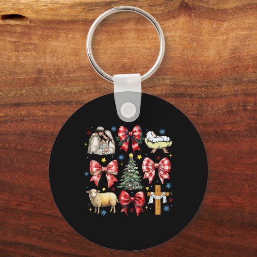 Jezus Geboorte Kerst Coquette Bow Kerststal Sleutelhanger (Voorkant)