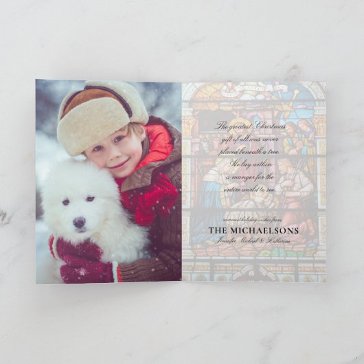 Jezus Geboorte Scène in Glas in lood Feestdagen Kaart (Binnen)