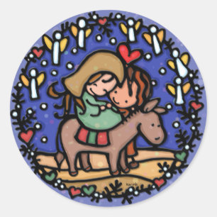 Jezus geboren kerstdag Angels was blij met BLUE Ronde Sticker