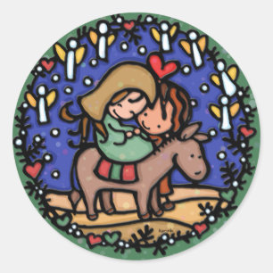 Jezus geboren kerstdag Angels was blij met GREEN Ronde Sticker