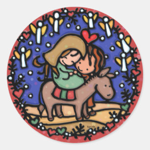 Jezus geboren kerstdag engelen blij met RED Ronde Sticker