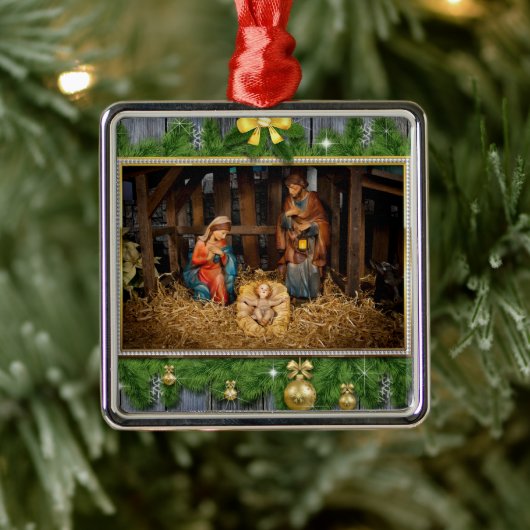 Jezus geboren manger metalen ornament (Boom)