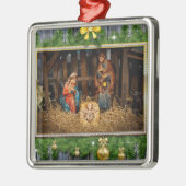 Jezus geboren manger metalen ornament (Links)