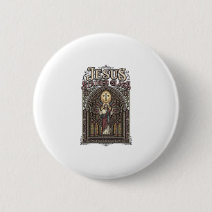 Jezus Gebrandschilderd Glas Jezus Gebrandschilderd Ronde Button 5,7 Cm