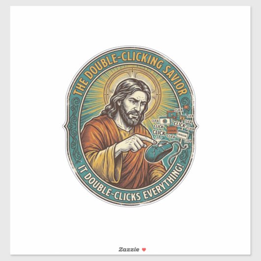 Jezus Gebroken Dubbelklikken Muis IT Kantoor Tech Sticker (Vel)