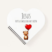 Jezus geeft een glimlach op mijn hartvormig geloof notitieboek (Voorkant)