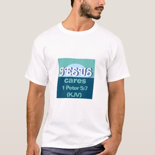Jezus geeft erom. 1 Petrus 5:7 (KJV) - Ocean Blue T-shirt (Voorkant)