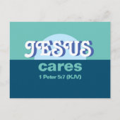 Jezus geeft erom. 1 Petrus 5:7 (KJV) - Ocean Blue Uitnodiging Briefkaart (Voorkant)