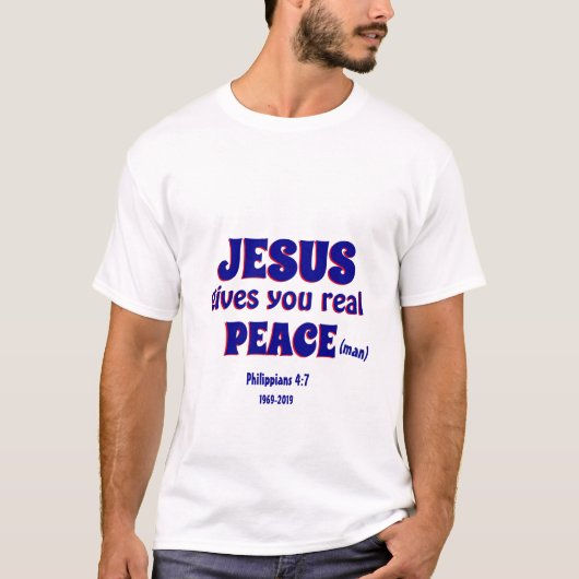 Jezus geeft je echte vrede (MAN) 50ste Jubileum T-shirt (Voorkant)