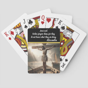 Jezus gekruisigd boven de serene wateren wachtend pokerkaarten