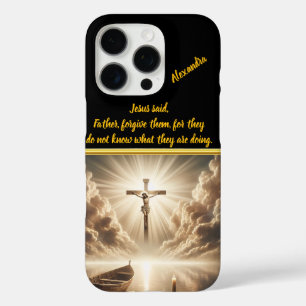 Jezus gekruisigd boven reflecterende blauwe watere iPhone 16 pro hoesje