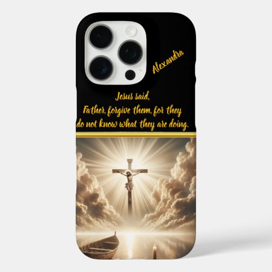 Jezus gekruisigd boven reflecterende blauwe watere Case-Mate iPhone case (Achterkant)