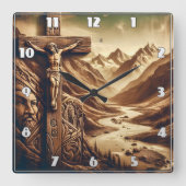Jezus gekruisigd in berglandschap vierkante klok (Voorkant)