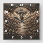 Jezus gekruisigd over majestueus berglandschap vierkante klok (Voorkant)