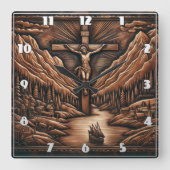 Jezus gekruisigd te midden van bergen en rivieren vierkante klok (Voorkant)