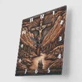 Jezus gekruisigd te midden van bergen en rivieren vierkante klok (Hoek)